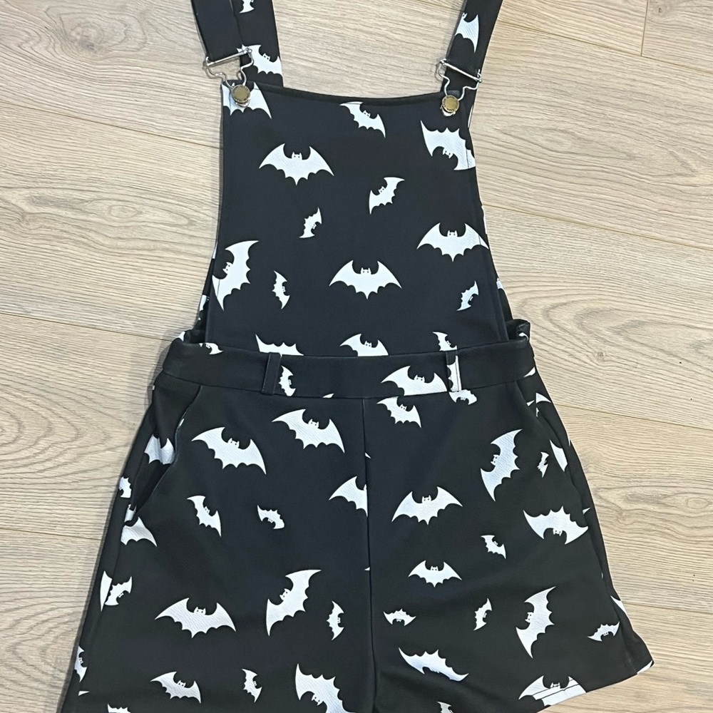 Black Bat Print Overalls